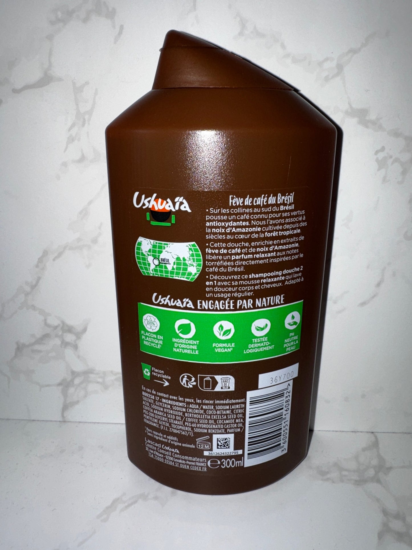 Ushuaïa Duschgel Fève de Café du Brésil – Mit Kaffeebohnenextrakt aus Brasilien, feuchtigkeitsspendend (300 ml)