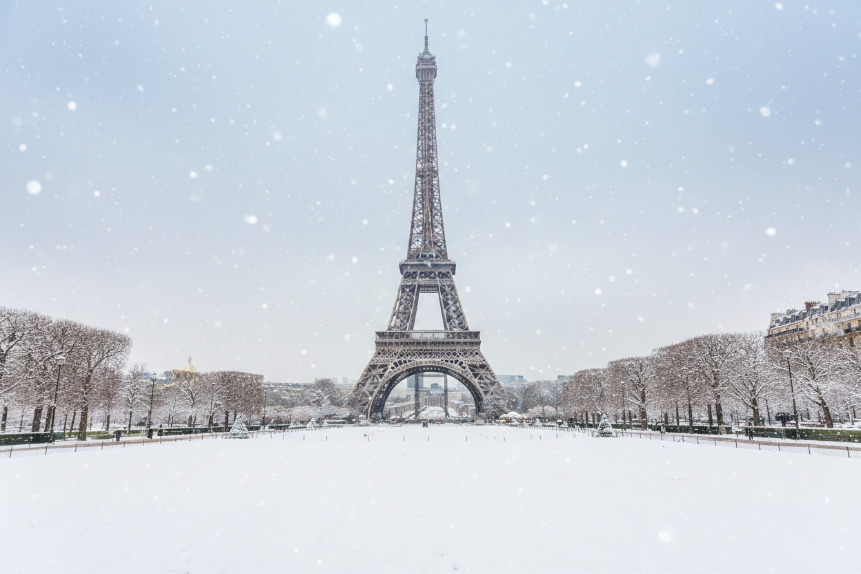 Paris im Schnee mit eiffelturm